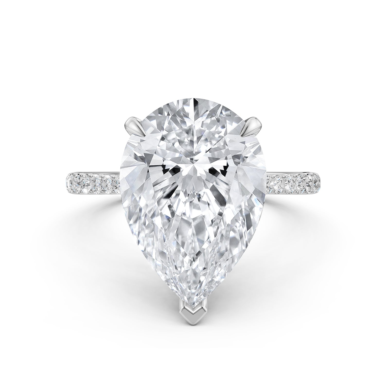 Cathedral Pear Halo French U Pave Set Diamond Engagement Ring